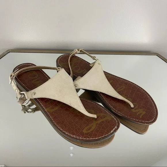 SAM EDELMAN Creme White Nubuck Leather Suede Greta Thong Sandal Flip Flops - Picture 2 of 12